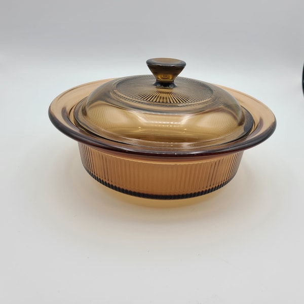 Visions Ribbed Bowl Dish V-30-B 24 oz 750ml with lid Brown Amber Smoke