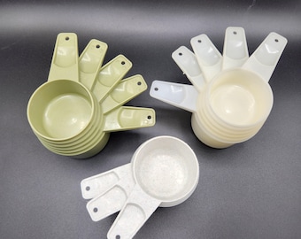 Tazas medidoras Tupperware vintage Choice, verde, blanco y gris