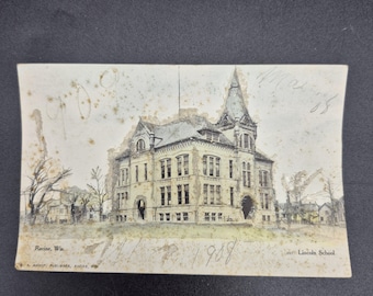 Carte postale Lincoln School à Racine, Wisconsin, 1908, 1909
