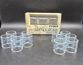 Pyrex Compatibles Snowflake Garland Glass Napkin Rings Set of 6