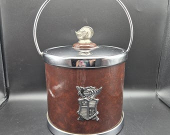 Knight's Head Vintage Ice Bucket Faux Leather Coat of Arms