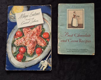 1930年代のヴィンテージ料理本2冊：缶詰サーモンとチョコレート