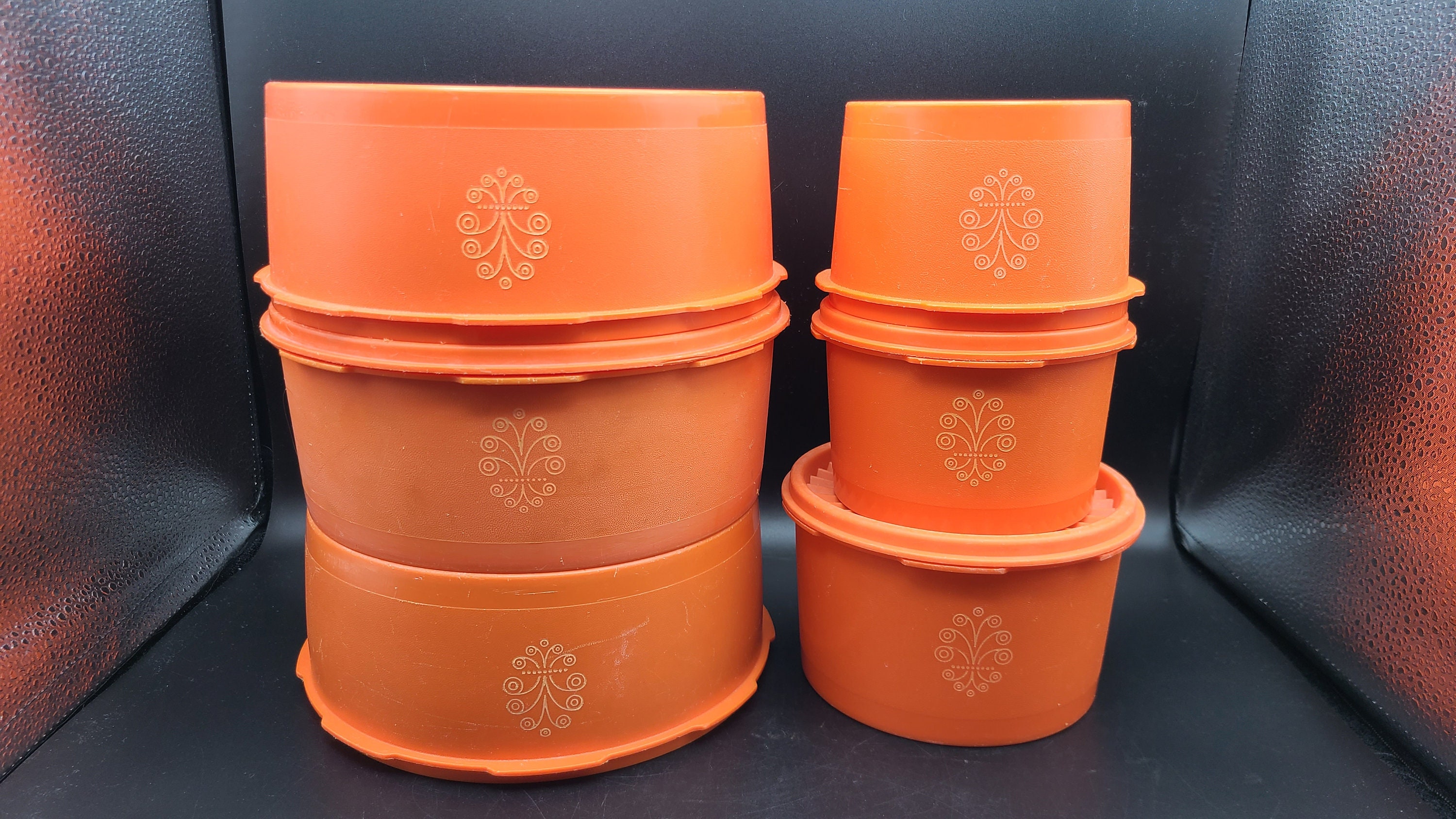 Tupperware USA Orange Servalier 3 Set Kitchen Canisters Containers