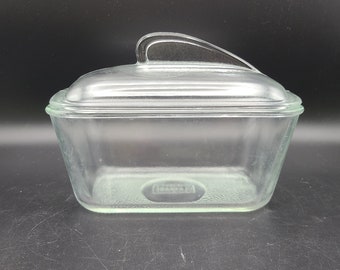 Vintage Glasbake Loaf Pan with Atomic Fin Handle Lid
