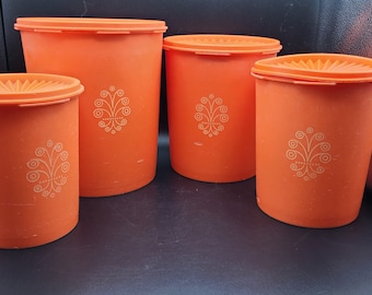 Vintage Tupperware Golden Yellow and Orange Set/4 Canisters With Lids Retro  Kitchen 