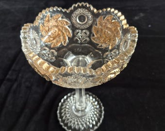 Westmoreland Buzz Star Comport Pressed Glass and Gilt