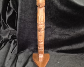 Hand Carved Red Cedar Totem Pole Signed Dated Roy Jahnke 1983 #6