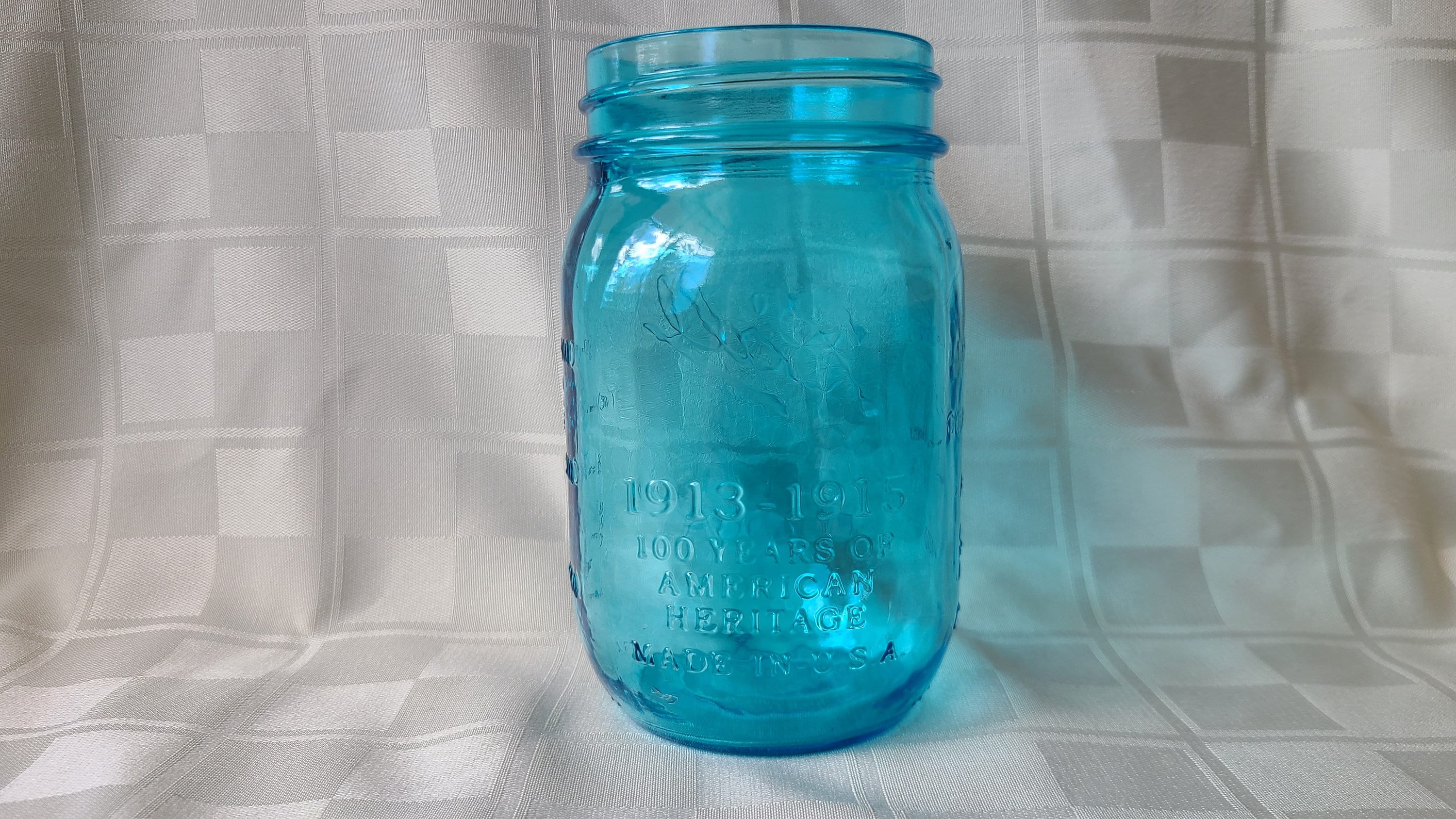 Vintage-inspired Blue 100th Anniversary Ball Pint Mason Jar 1913-1915 