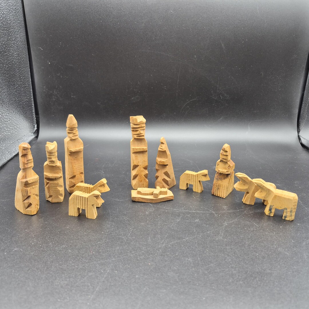 Primative Nativity Primitive Wood Carved Nativity Set 12 Pieces Olive Wood Holy Land - Etsy
