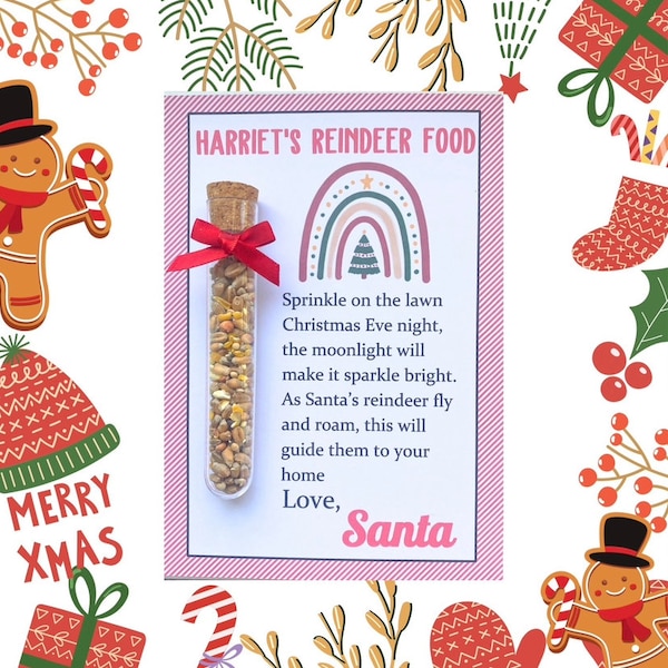 Personalised Reindeer Food * Christmas Eve Box Fillers * Christmas Traditions * Plastic tube and cork