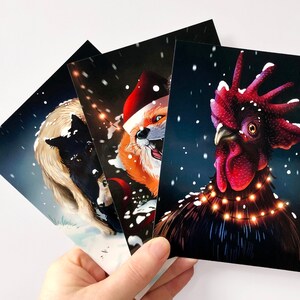 Lot de 3 cartes postales de Noël avec animaux