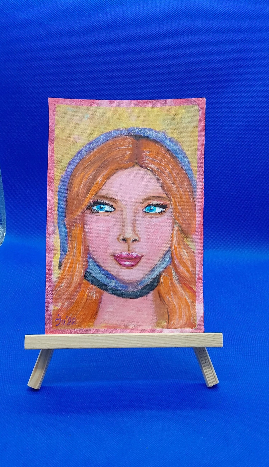 Abstract Portrait Redhead Girl Painting People Art Woman in a Headscarf