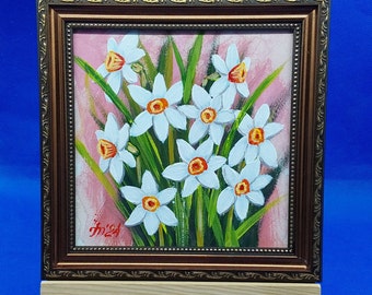 Flowers Original painting Bouquet Daffodils Art garden flowers painting meadow flowers Small wall art Original Artwork Ukrainian Artist