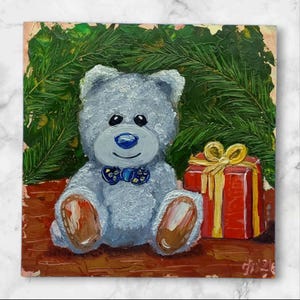 Funny Teddy Bear Oil Painting: Original Nursery Decor Art