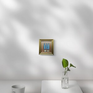 キッチンストーリーシリーズ No.9 - イワシの絵画 4.8x4.3インチ オリジナルアクリルアート ゴールドフレーム すぐに飾れる キッチン壁飾り 画像 12