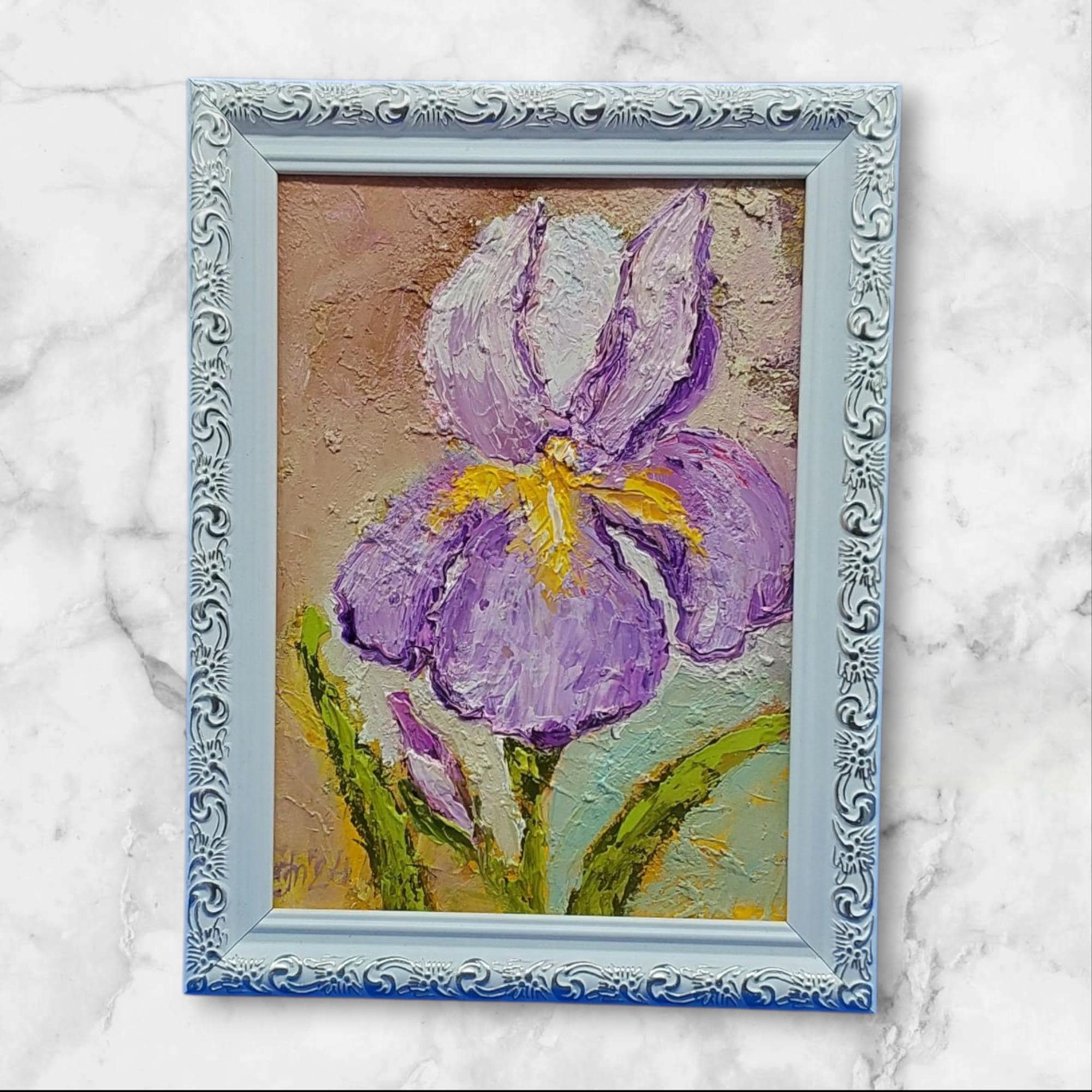 Iris Original Oil Painting Impasto Art Deco Semi-abstract 3D Wall Art ...