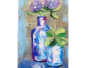 Clover in a Bottle St. Patrick's Day Original Oil Painting Small Wall Art 6x4