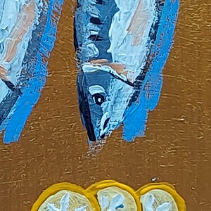 キッチンストーリーシリーズ No.9 - イワシの絵画 4.8x4.3インチ オリジナルアクリルアート ゴールドフレーム すぐに飾れる キッチン壁飾り 画像 14
