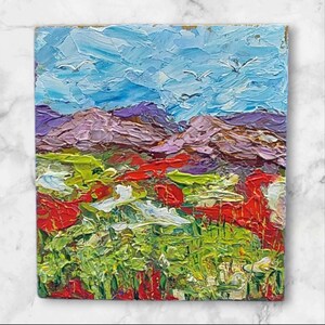 Kalifornische Mohnblumen Originales Ölgemälde Berglandschaft Semi Abstrakte Kunst Wildblumen Kleine Original Kunstwerk von einem Ukrainischen Künstler OOAK