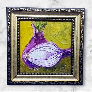 Onions 3 Original Painting Vegetables Semi-Abstract Art for Kitchen Decor Food Small Painting Wall Art Original Artwork by Ukrainian artist