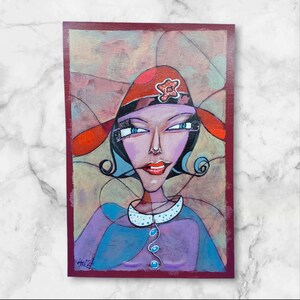 Funny Girl Portrait: Original Acrylic Painting, Modern Abstract Art Deco