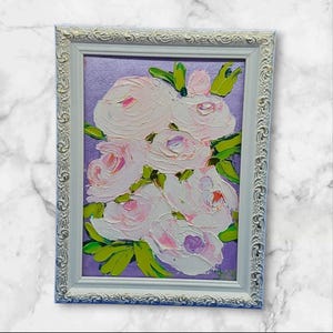Flores Peonías Pintura al óleo original 3D Arte semiabstracto Pequeño regalo para ella Regalo para mamá Arte de pared Obra de arte original de artista ucraniano