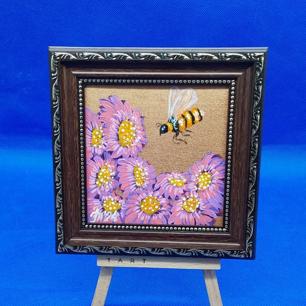 Honey bee Original acrylic Painting Flower Daisies Summer Landscape Wildflowers  Painting Original Artwork Wall Art by Ukrainian Artist