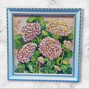 Hydrangea Original Oil Painting Bouquet Flowers 3D Decor Gift For Her Flowers Impasto Painting Wall Art Original Artwork by Ukrainian Artist