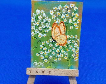 Butterflies #4 Original mini Painting Meadow Flowers ACEO painting Flowers art Summer Original ACEO Nature Vivid Original Artwork Ooak