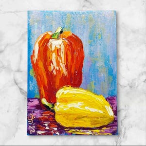 Paprika Original Painting Vegetables Art Food 3D Painting Picture for Kitchen Impasto Original Artwork Wall Art OOAK by Ukrainian Artist