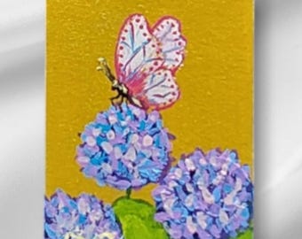 Butterflies Original Painting Meadow Flowers ACEO Flowers Miniature Art