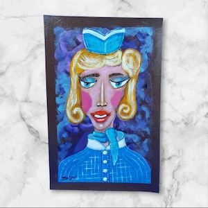 Funny Girl Portrait: Original Acrylic Painting, Abstract Woman in Hat