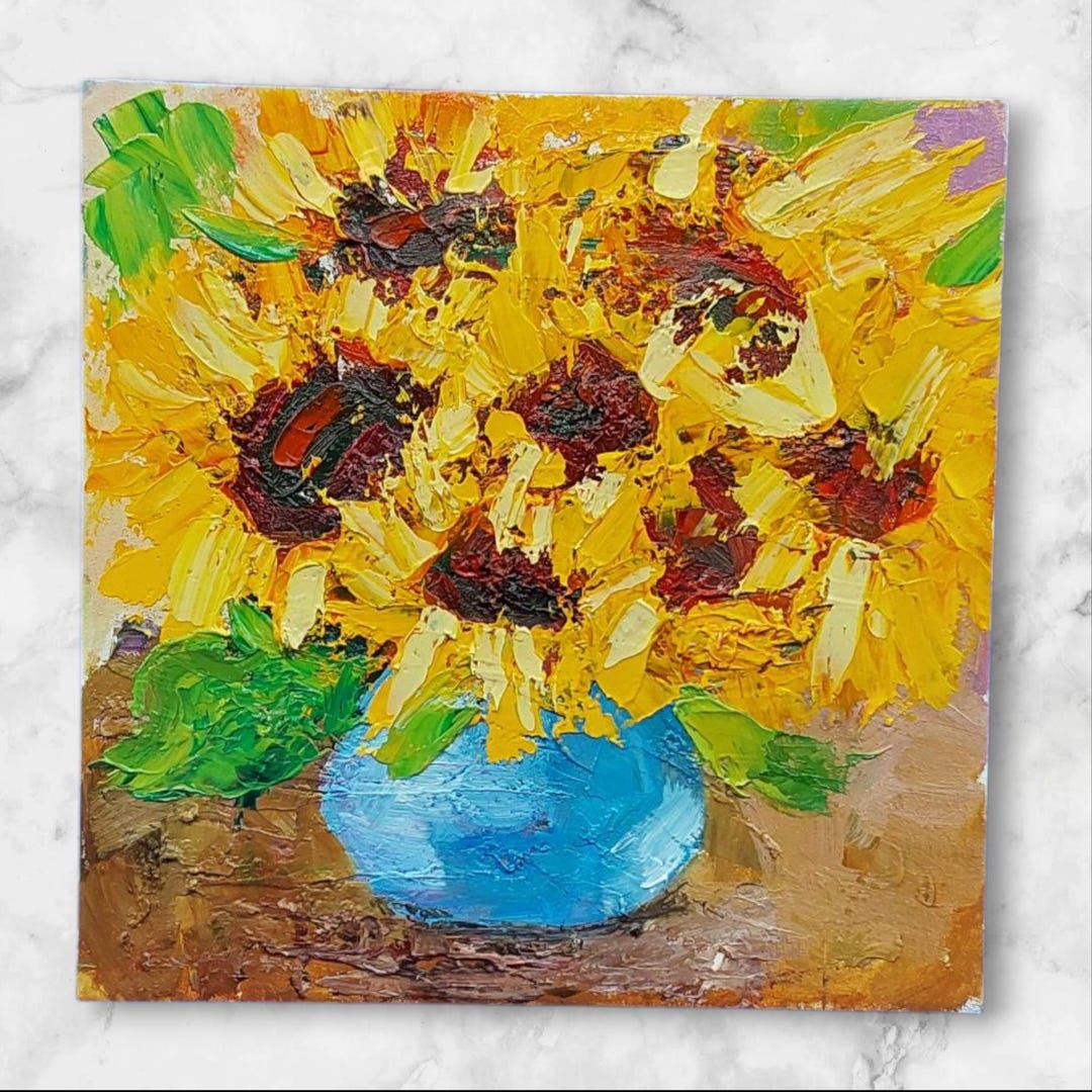 Sunflower Bouquet Original Oil Painting Impasto Floral Original Wall ...
