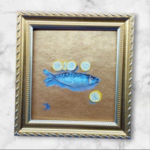 Sardines 7 Original Painting Fish Art Kitchen Decor Semi Abstract Wall Art Kitchen Still Life Impasto Original Artwork by Ukrainian Artist