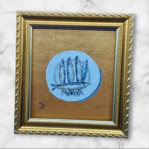 Sardines 8 Original Painting Fish Art Kitchen Decor Semi Abstract Wall Art Kitchen Still Life Impasto Original Artwork by Ukrainian Artist