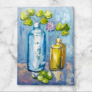 Wildflowers 3D Original Painting Clover Four-leafed Gift for Her Art Bottle Wall Art Painting Impasto Original Artwork by Ukrainian Artist