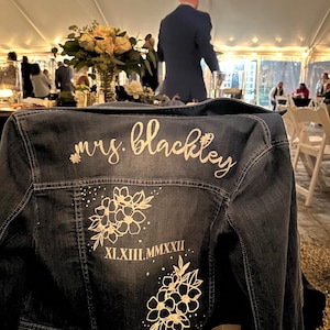 Custom Hand-Painted Bridal Wedding Reception Jean Jacket - Personalized Denim