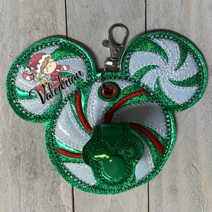 Christmas Peppermint Mickey Inspired Mouse Ear Holder Baseball Cap Sunglasses or keys carrier for bag belt lanyard for women or girls