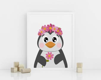 penguin with flowers etsy