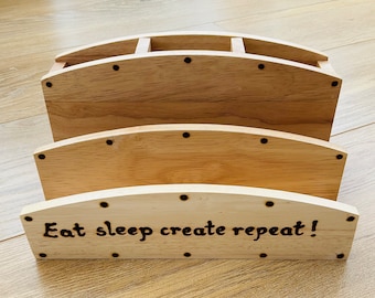 Wooden Desk Tidy, Desk Organiser, Letter Rack, Wooden Storage, Office Storage, Pyrography Quote, Eat Sleep Create Repeat, Gift For Crafter