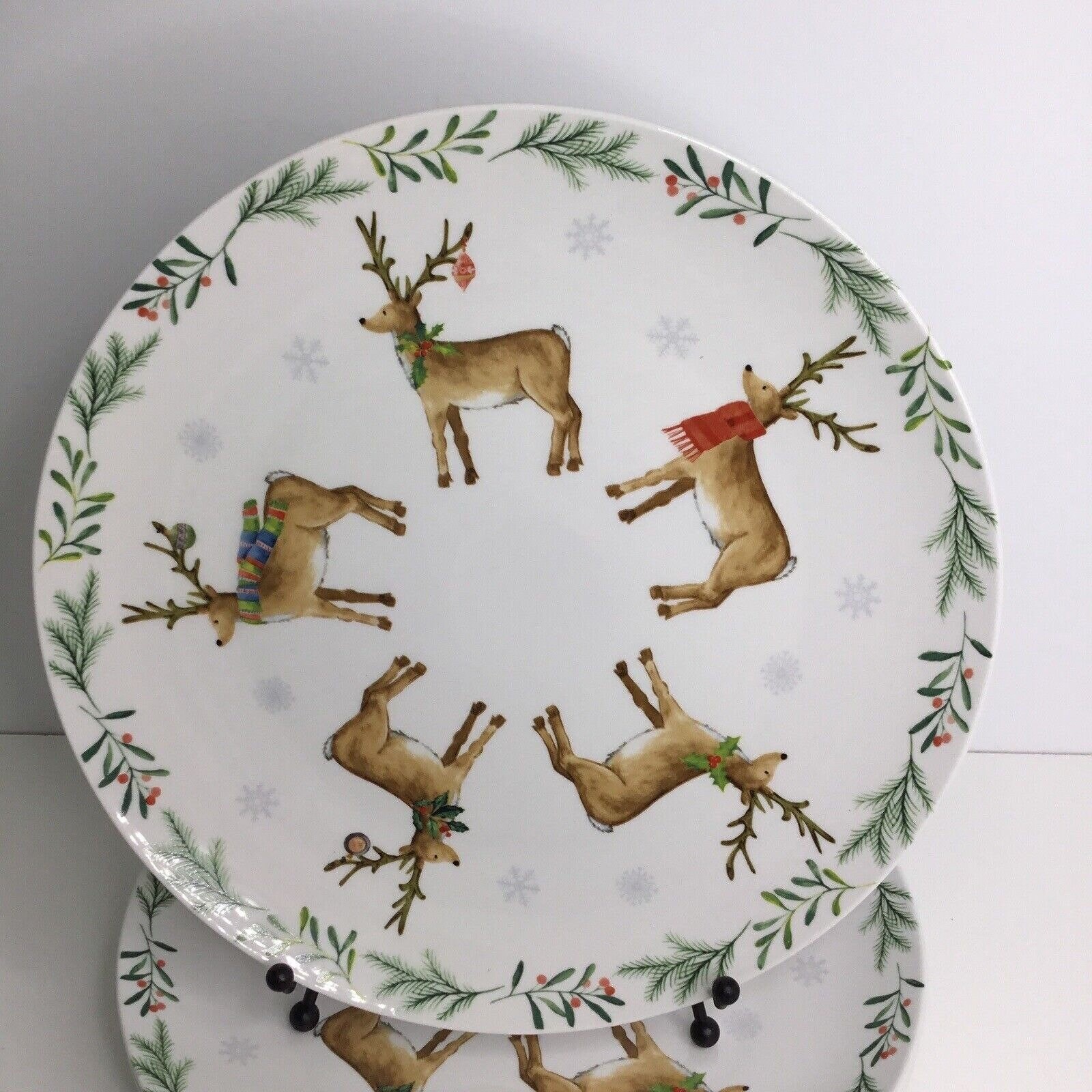 20 Assiettes En Carton Noël - Motif Renne, 23.5x18 Cm, Pour Fête, Dessert - 8