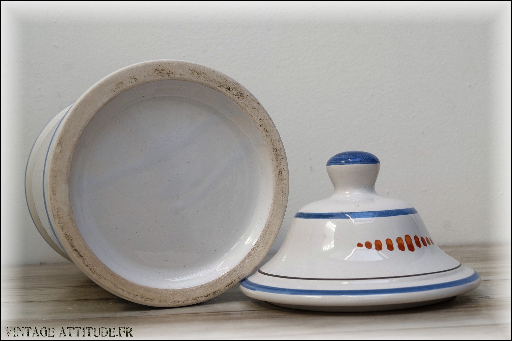 BOCAL ANCIEN X 2 , pot pharmacie opaline blanche décor bleu et vert -Vintage EUR 15,00 - PicClick FR