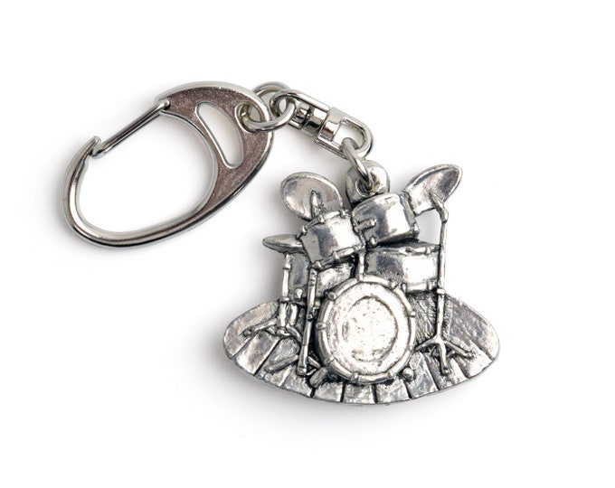 Drum Set Pewter Keychain