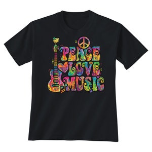 T-shirt Peace Love Music coloré