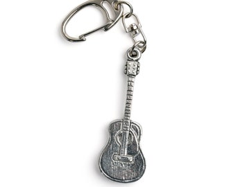 Acoustic Guitar Pewter Keychain