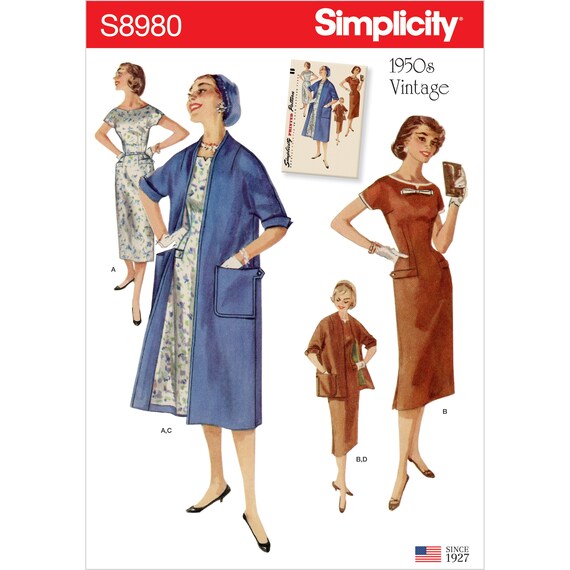 Simplicity 8980 Misses' 1950's Vintage Dresses and Lined Coat in Two  Lengths Sewing Pattern - Size 6-8-10-12-14 or 14-16-18-20-22 - Etsy