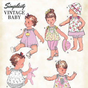 Simplicity 1813 Babies' Romper, Dress, Top, Pants, Panties and Hat Sewing Pattern - XXS- XS- Sml- Med- Lrg