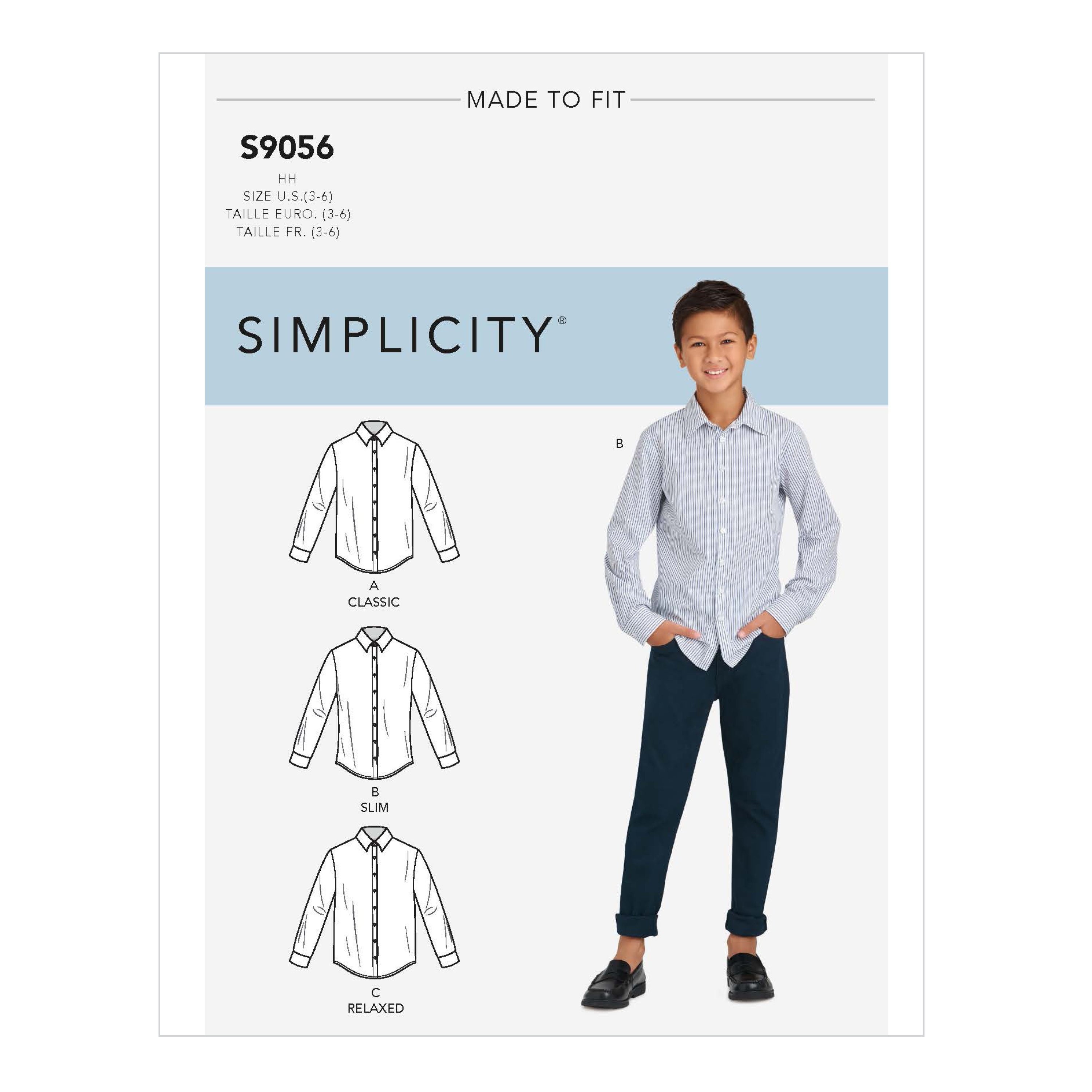 Simplicity 9056 Children's Classic, Relaxed and Slim Fit Shirts