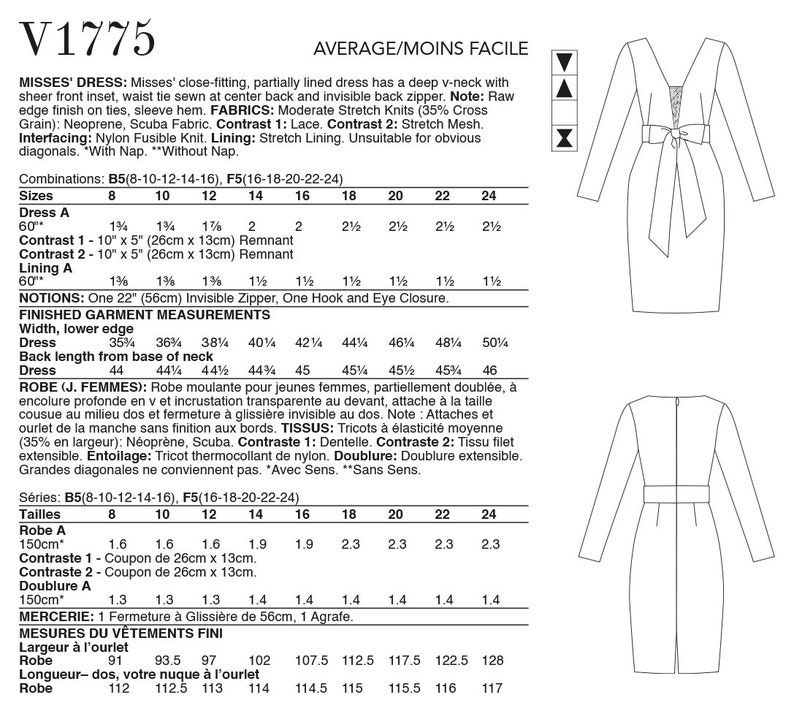 Vogue V1775 Misses' Dress Sewing Pattern Size - Etsy