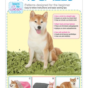 May include: McCall's sewing pattern for beginners, featuring a Shiba Inu dog. The pattern includes instructions for sewing a circle, attaching hook and loop fasteners, and working with synthetic fur. The image also shows examples of finished pet projects.